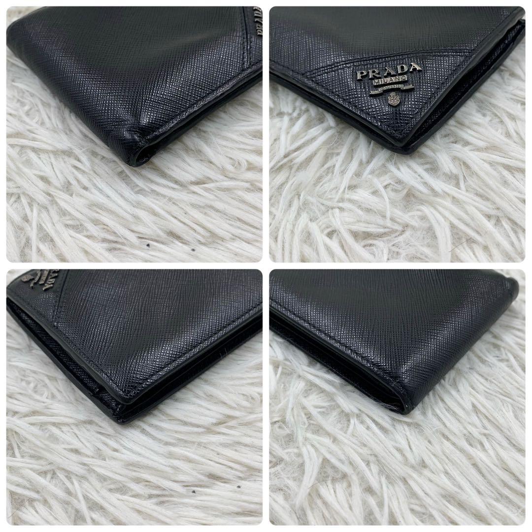 【✨美品✨】プラダ 二つ折り財布 メタルロゴ サフィアーノ ブラック 保存袋付き