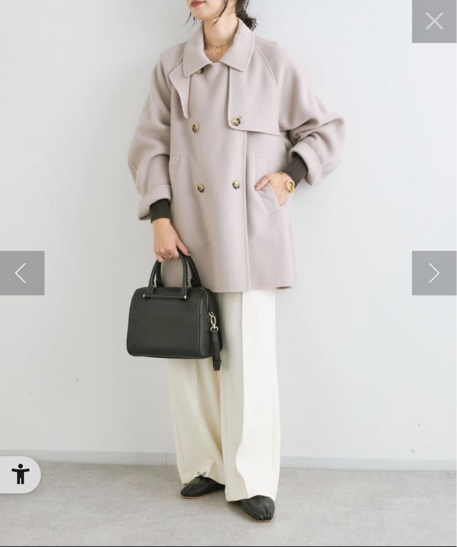 【軽い着心地】ウールリバーミドルコート　グレージュ