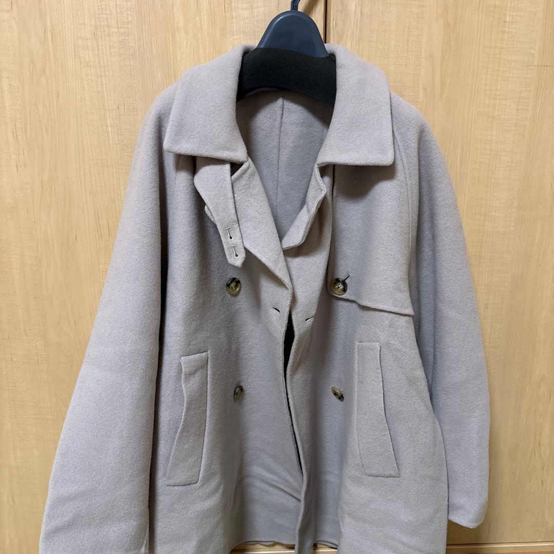 【軽い着心地】ウールリバーミドルコート　グレージュ