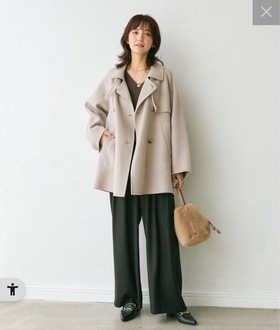 【軽い着心地】ウールリバーミドルコート　グレージュ