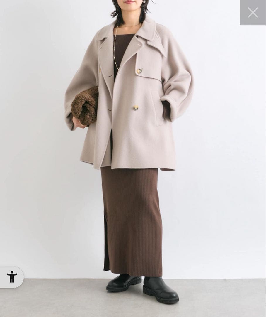 【軽い着心地】ウールリバーミドルコート　グレージュ