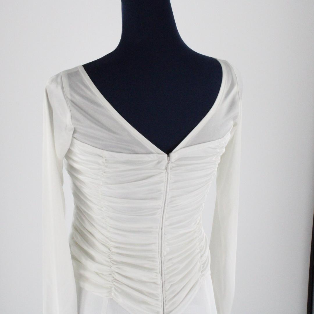 【日本製 社交ダンス衣装】光沢ホワイト Sanline サンリーヌ ドレス