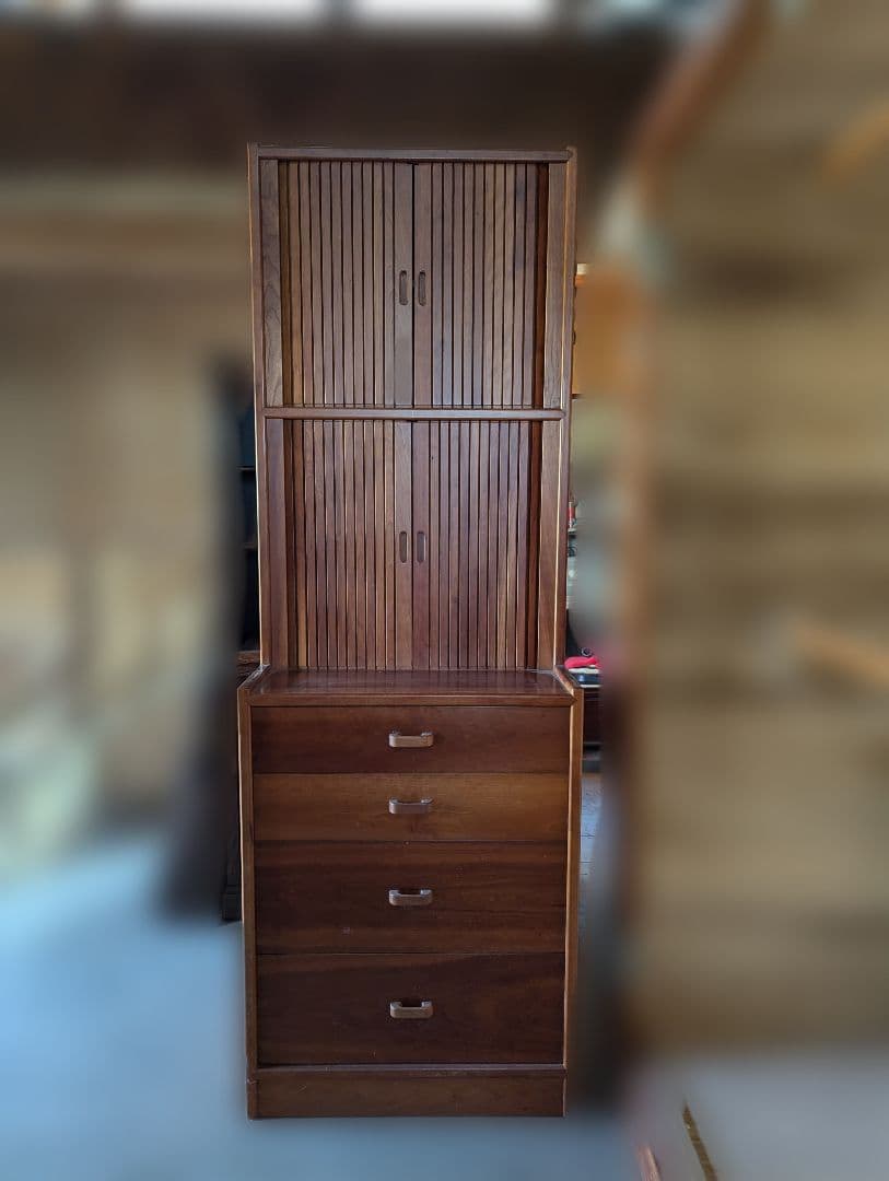 木製スラットデザインタンス　アンティーク　特注品