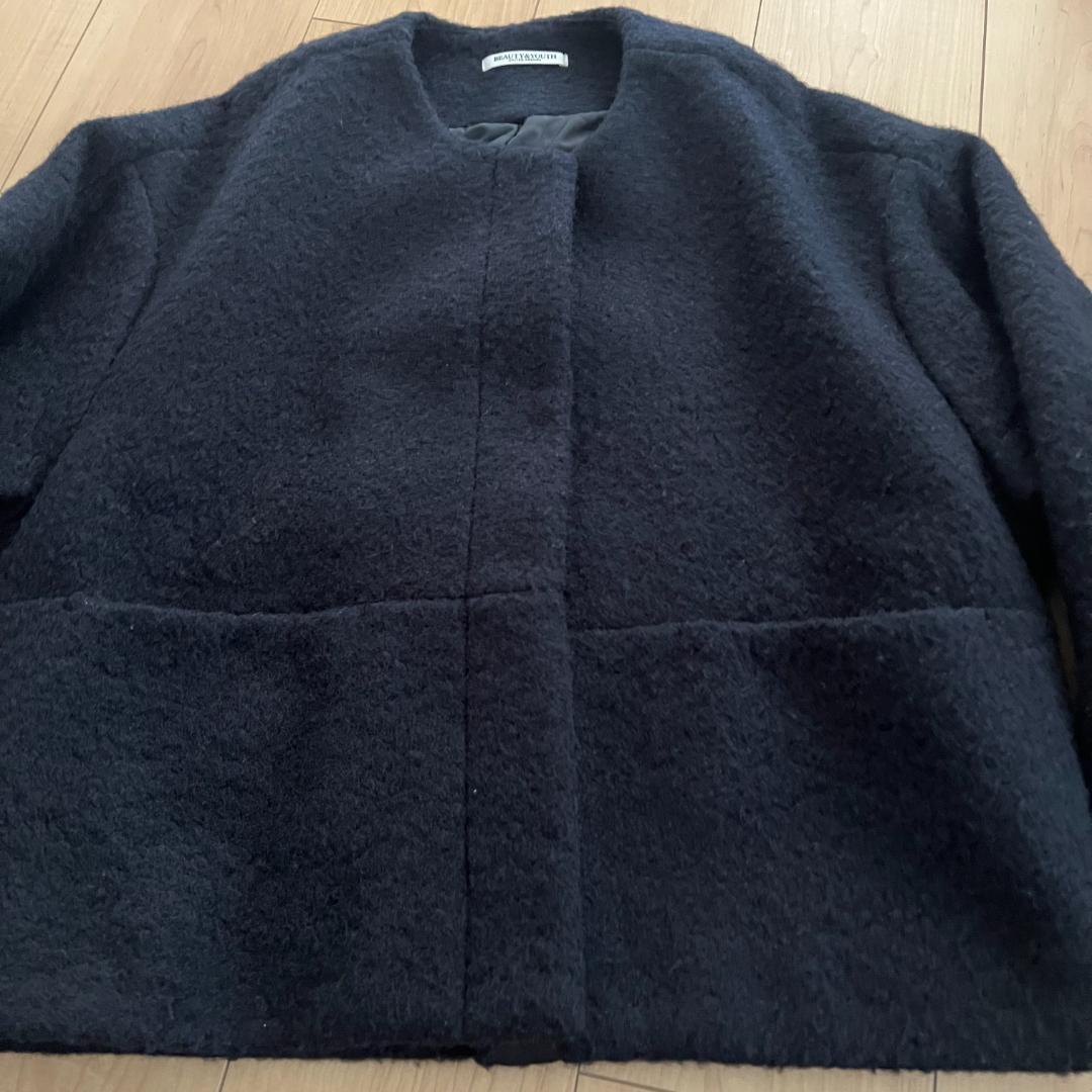 23aw Beauty & Youth ブークレ ノーカラー ショート コート