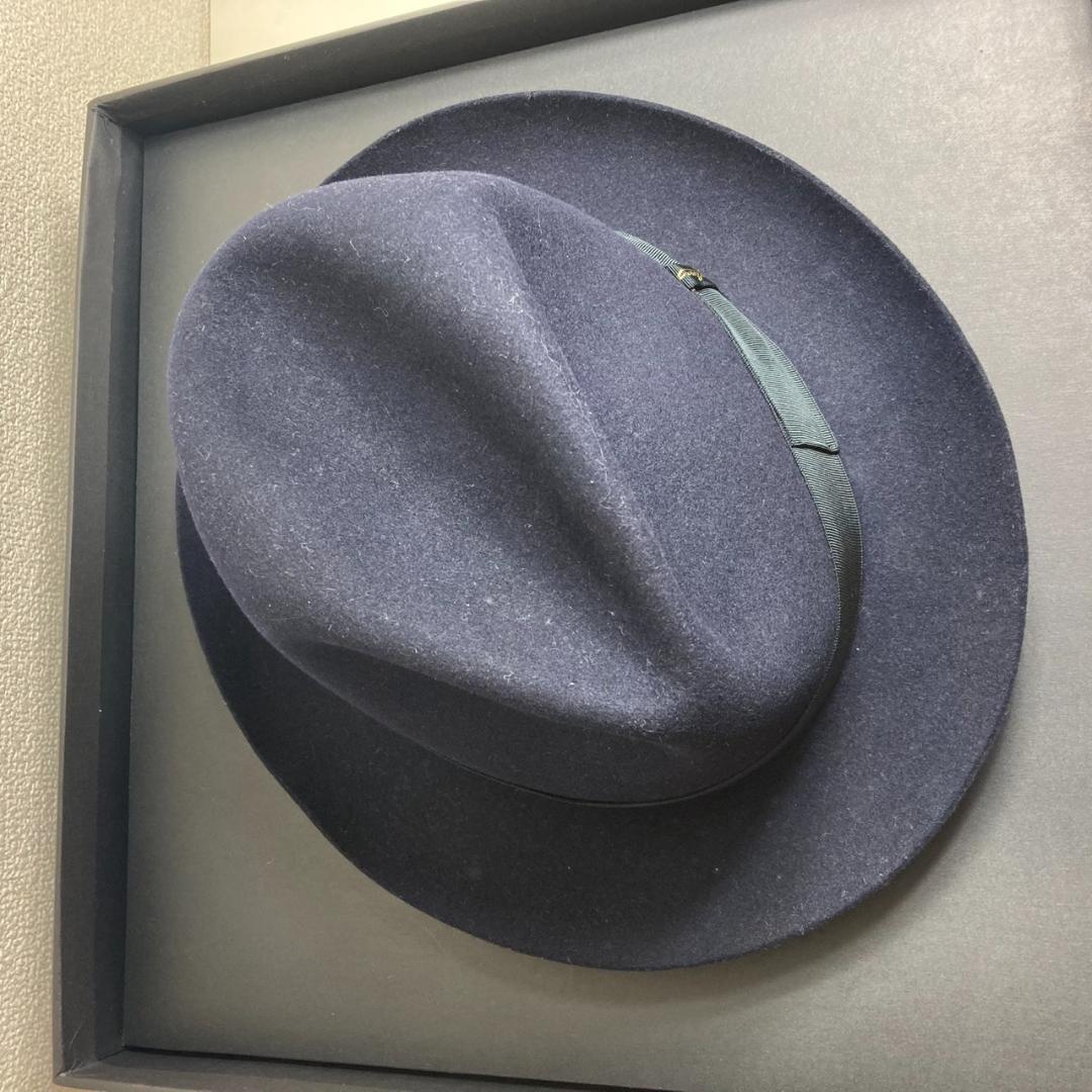 ▼Borsalino 中折れハット　ウール　ネイビー　イタリア製　箱付き