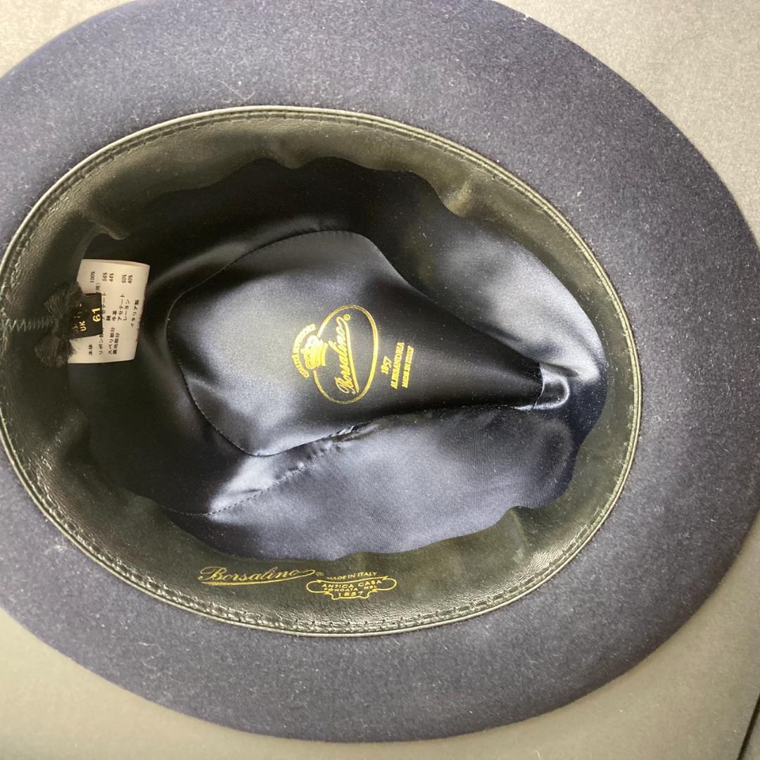 ▼Borsalino 中折れハット　ウール　ネイビー　イタリア製　箱付き