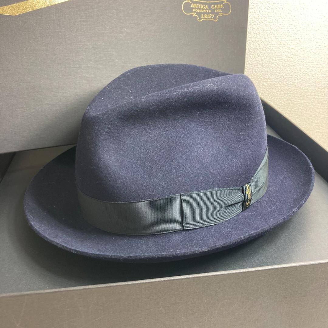 ▼Borsalino 中折れハット　ウール　ネイビー　イタリア製　箱付き