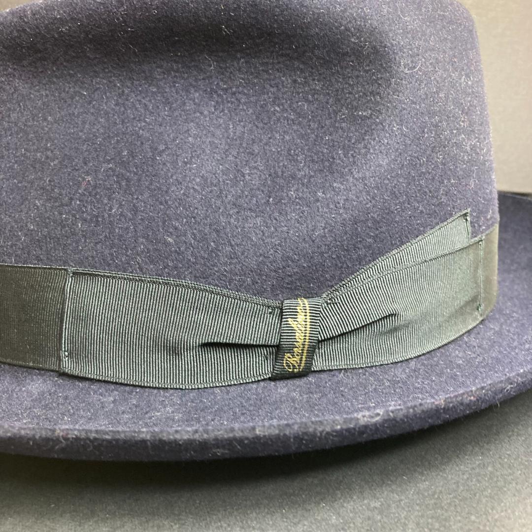 ▼Borsalino 中折れハット　ウール　ネイビー　イタリア製　箱付き