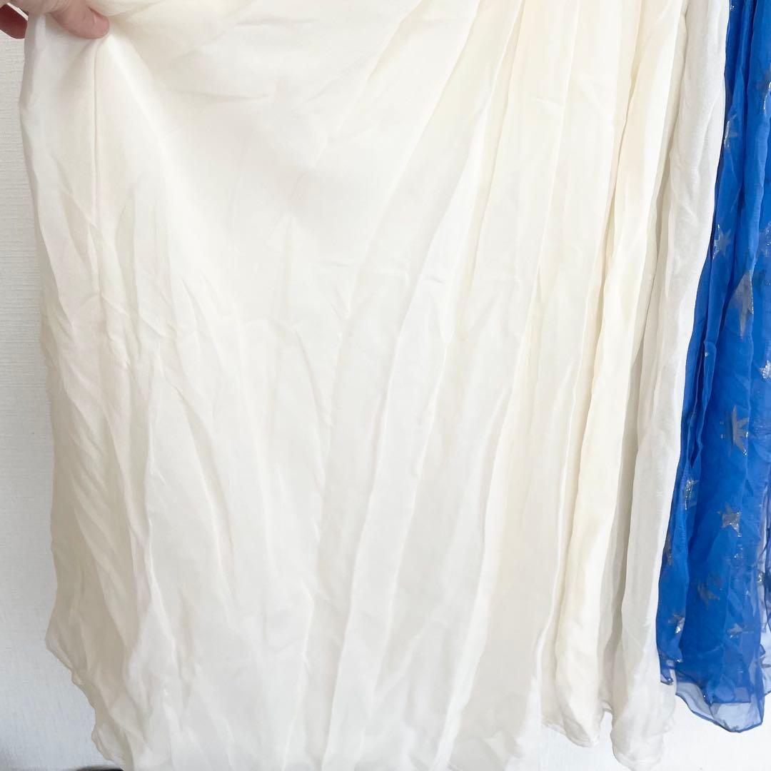 ジバンシー シフォン ロングワンピース【38】M相当 白 青 エスニック 古着