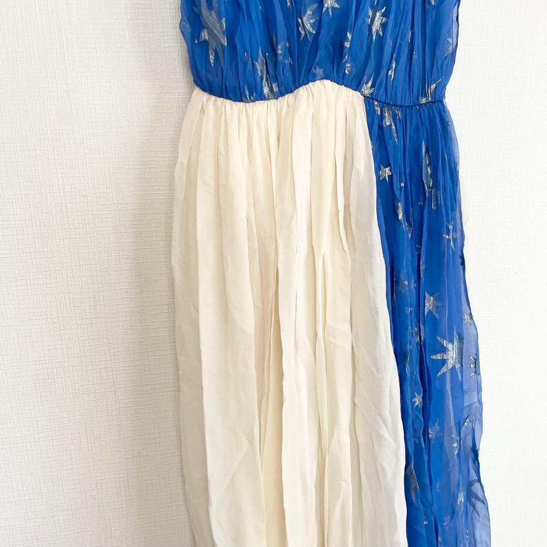 ジバンシー シフォン ロングワンピース【38】M相当 白 青 エスニック 古着