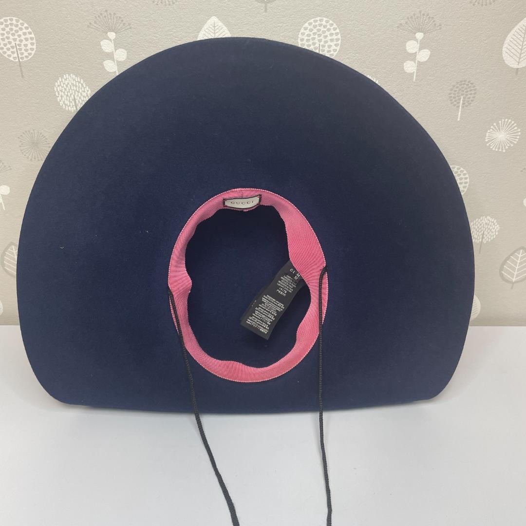 希少 GUCCI グッチ フラワーズ ベロアハット コサージュ あご紐 リボン