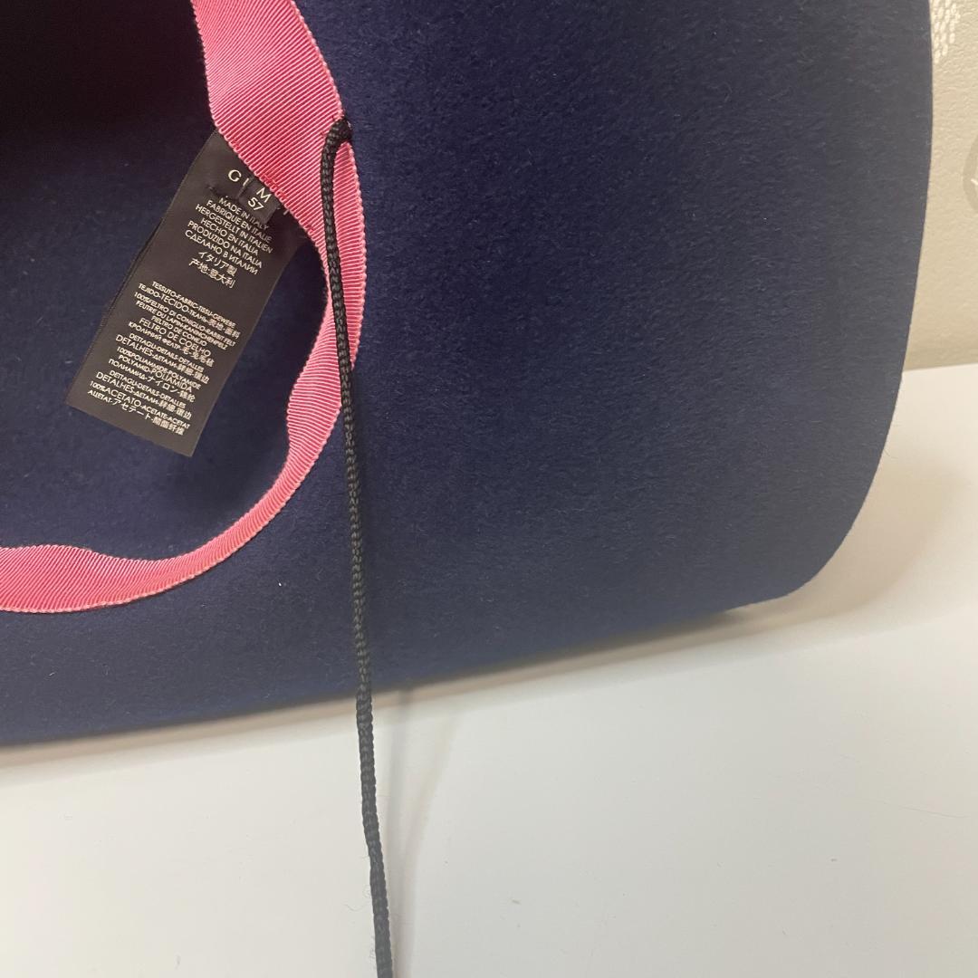 希少 GUCCI グッチ フラワーズ ベロアハット コサージュ あご紐 リボン