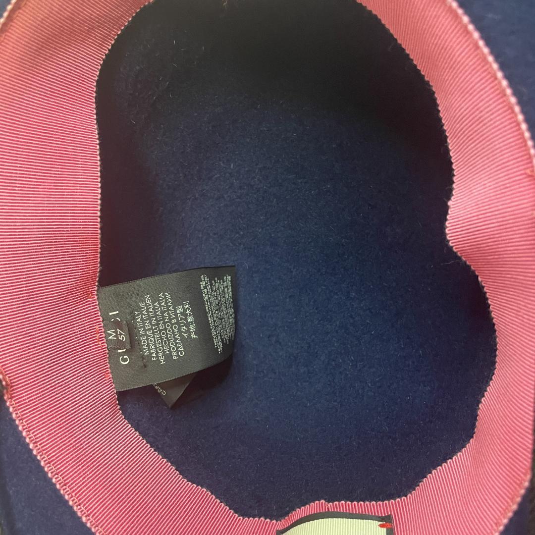 希少 GUCCI グッチ フラワーズ ベロアハット コサージュ あご紐 リボン