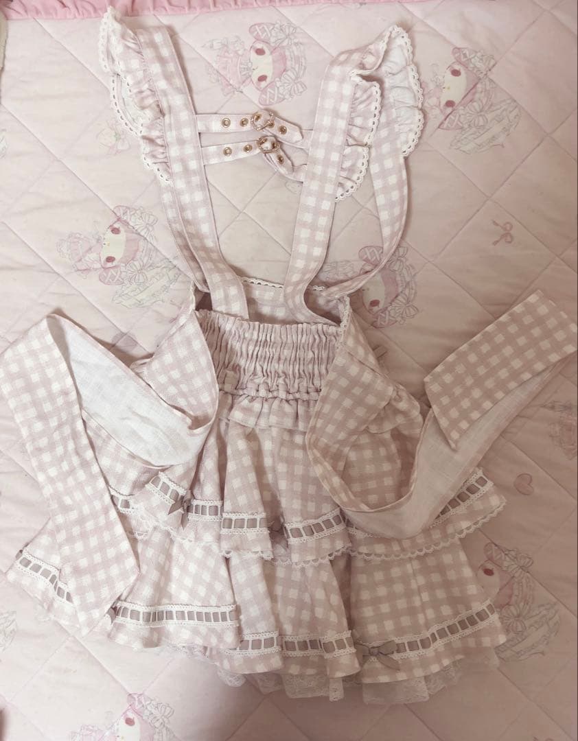 LIZLISA リズリサ　はしごリボンギンガムティアードスカパン　ピンク