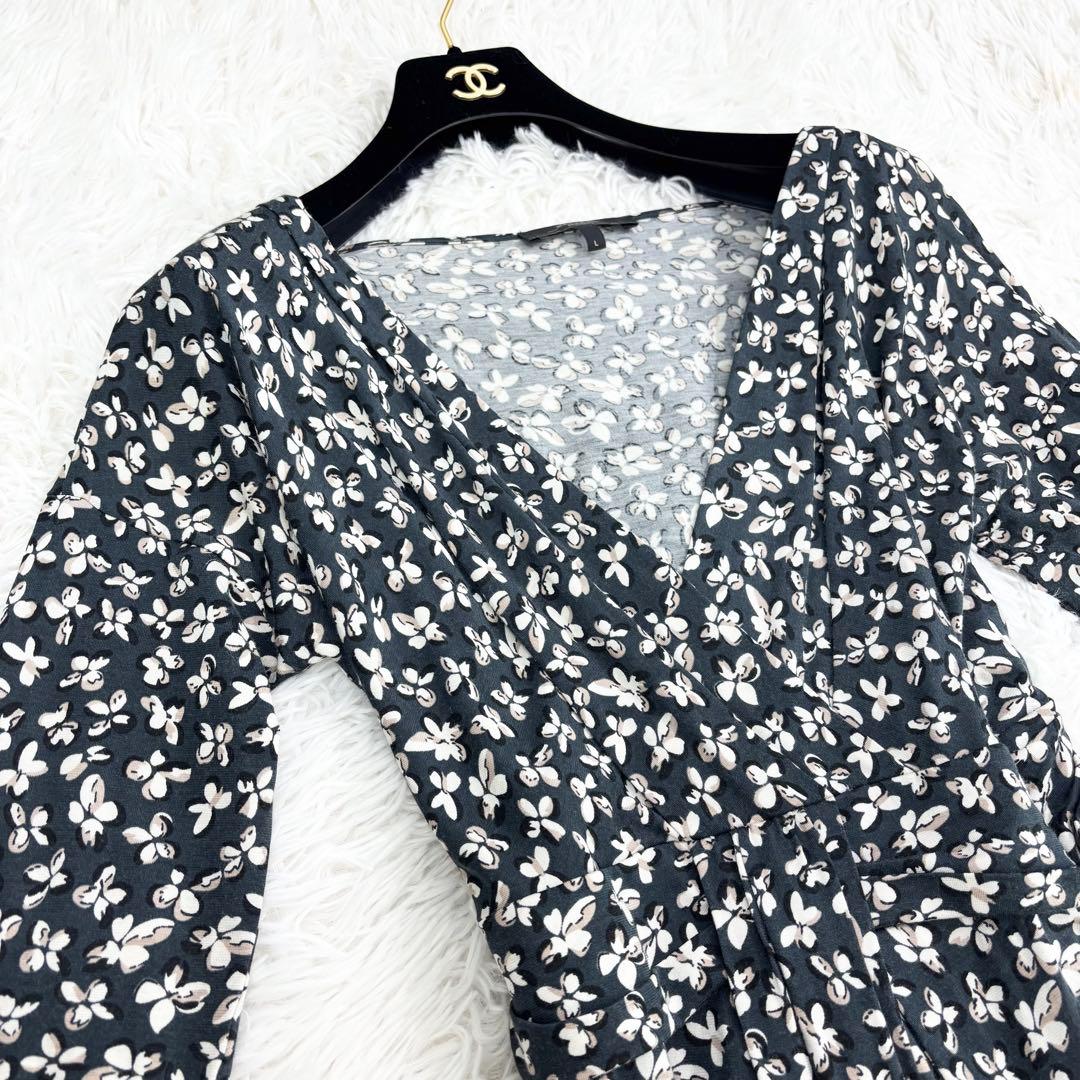 美品　マックスマーラ　カシュクールワンピース　ロング丈　花柄　総柄　シルク　L