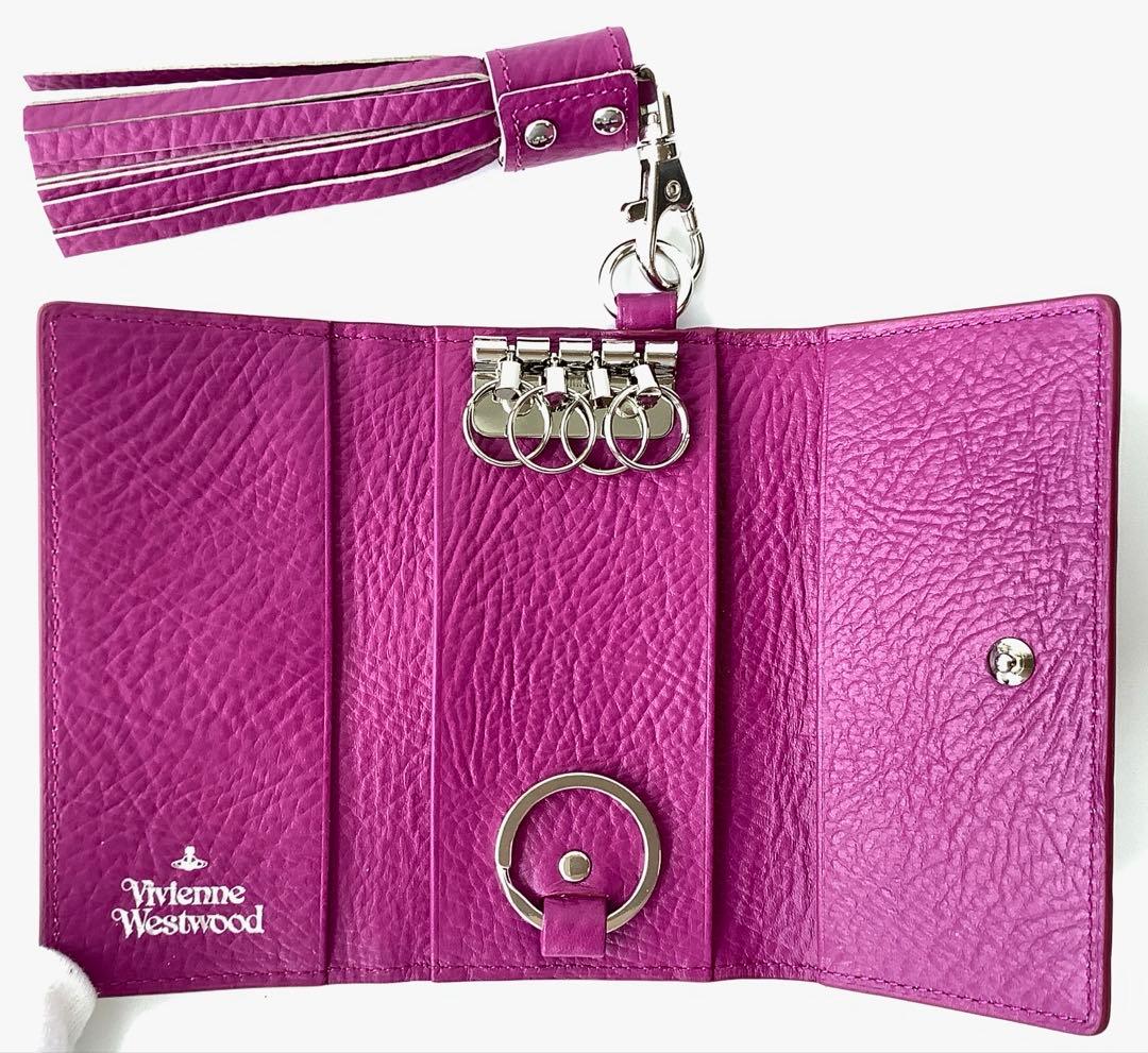 新品★ヴィヴィアンウエストウッド★チャーム付きクロコ型押し4連キーケース★ピンク
