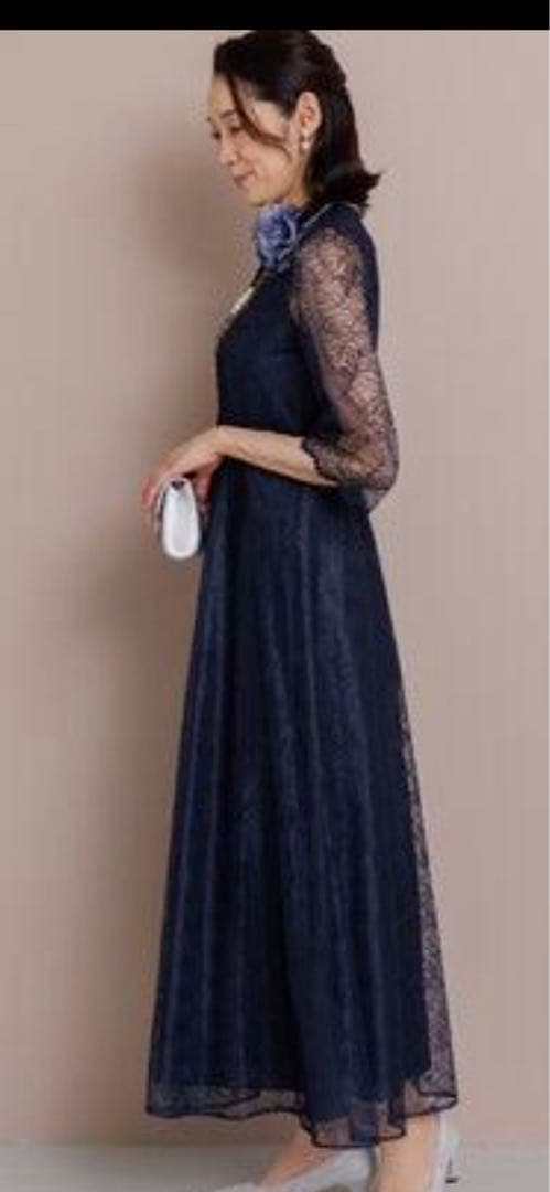 フォルムフォルマ マザードレスform forma リーフレースロング紺　９号