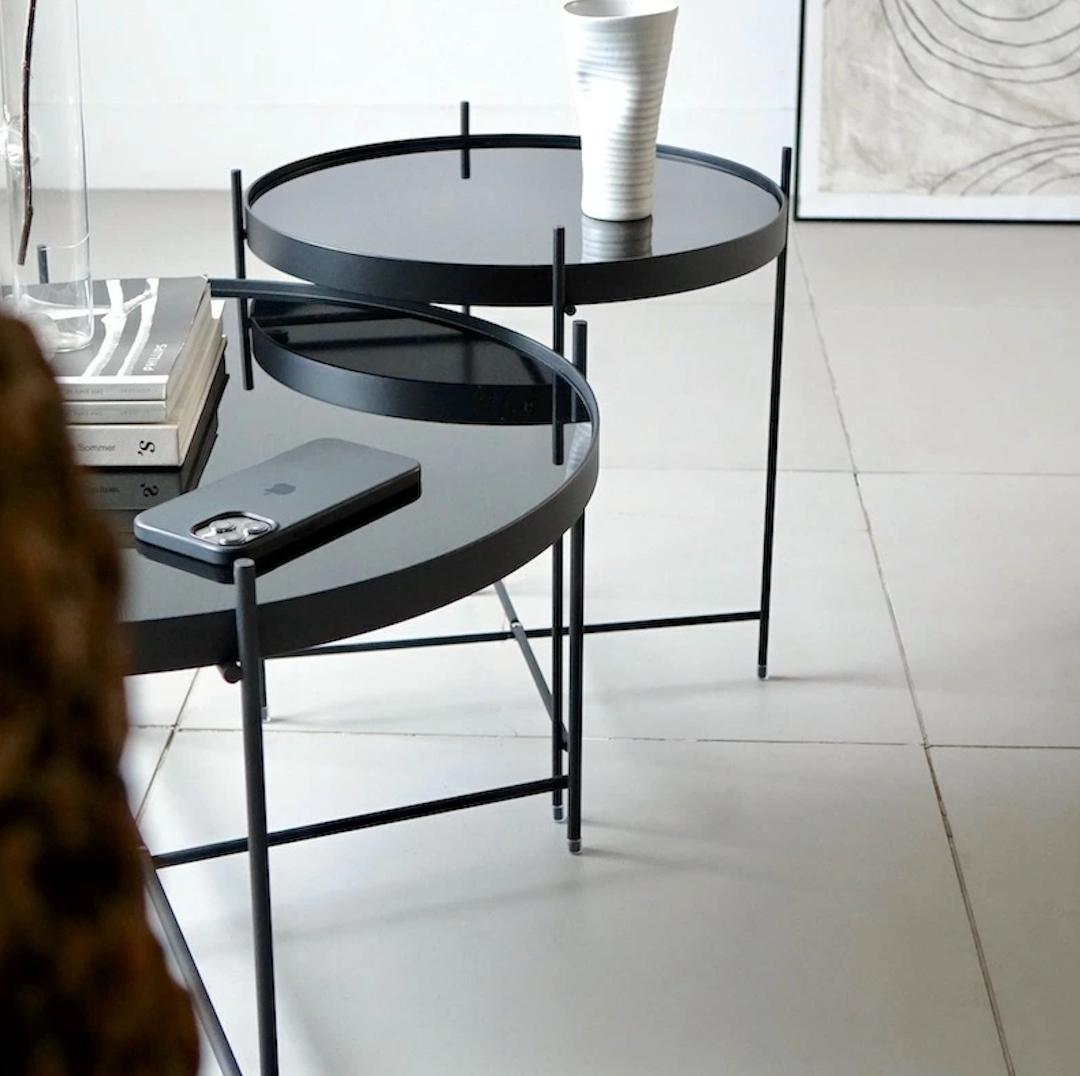 Zuiver★ガラストップ サイドテーブル/コーヒーテーブル アイアン 折り畳み