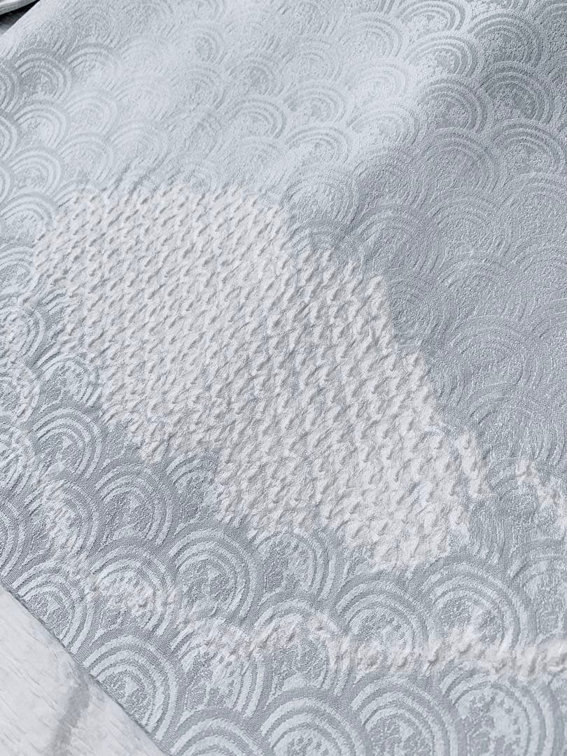 【未使用　しつけ糸なし】　正絹　訪問着　絞り　刺繍　アイスブルー