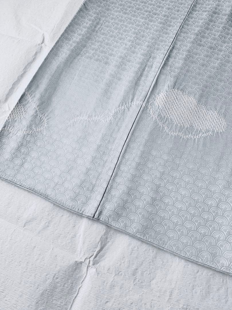 【未使用　しつけ糸なし】　正絹　訪問着　絞り　刺繍　アイスブルー