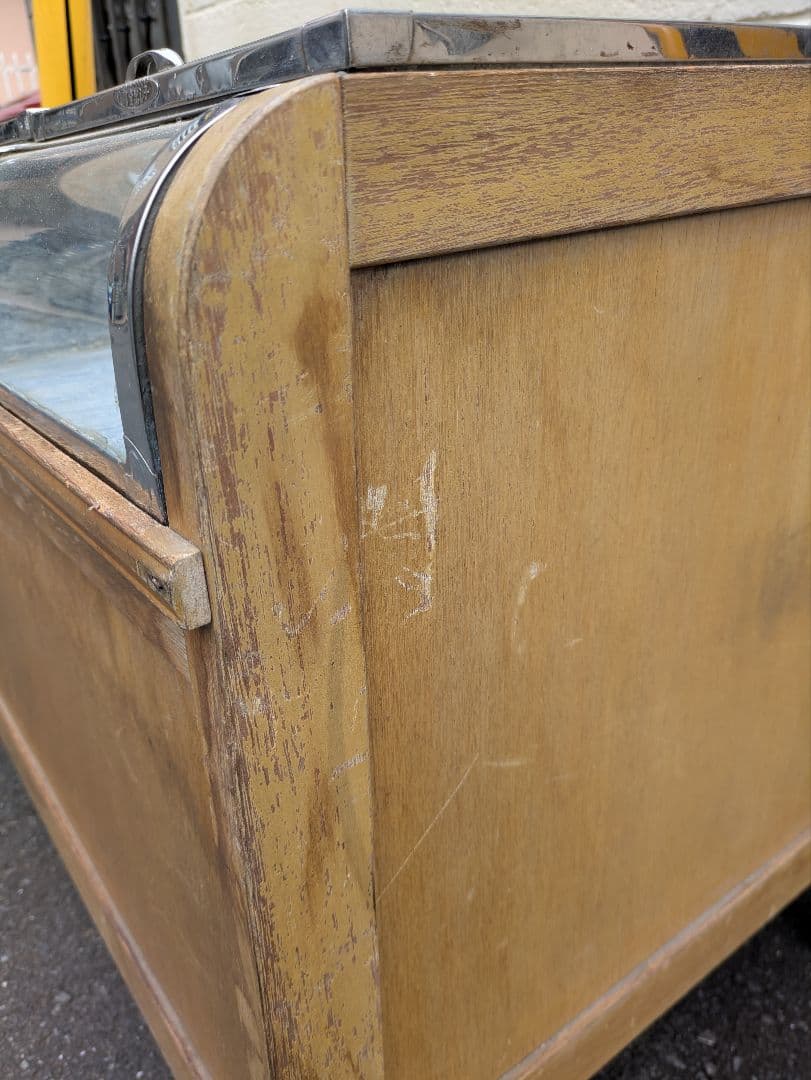 昭和レトロ 陳列台 展示ケース ショーケース ブリキ 木製台付き 駄菓子屋