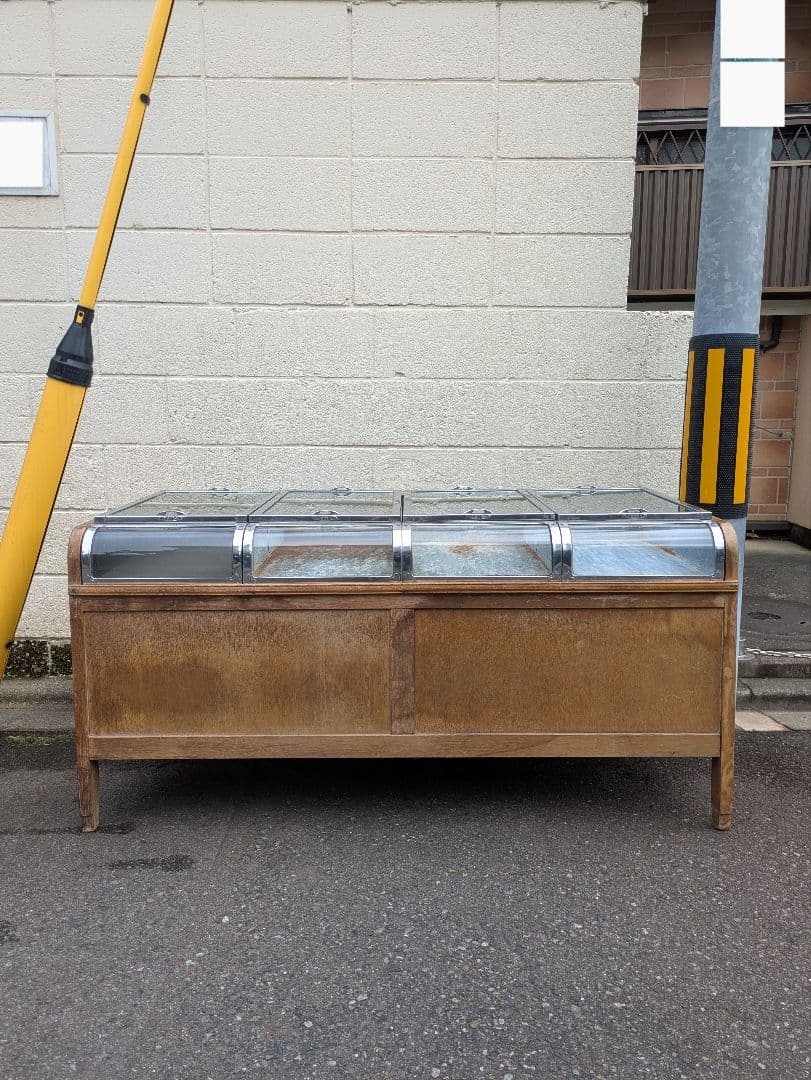 昭和レトロ 陳列台 展示ケース ショーケース ブリキ 木製台付き 駄菓子屋