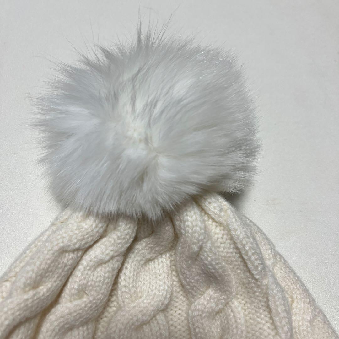 最終お値下げ中　カシミヤ100%ポンポン付きニット帽