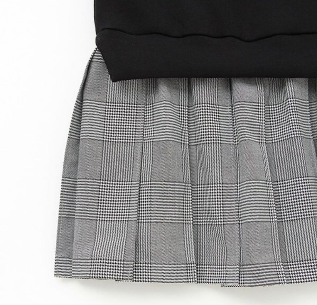 くまくまかぞく様アナスイミニ ワンピース グレンチェックレイヤード風ワンピース