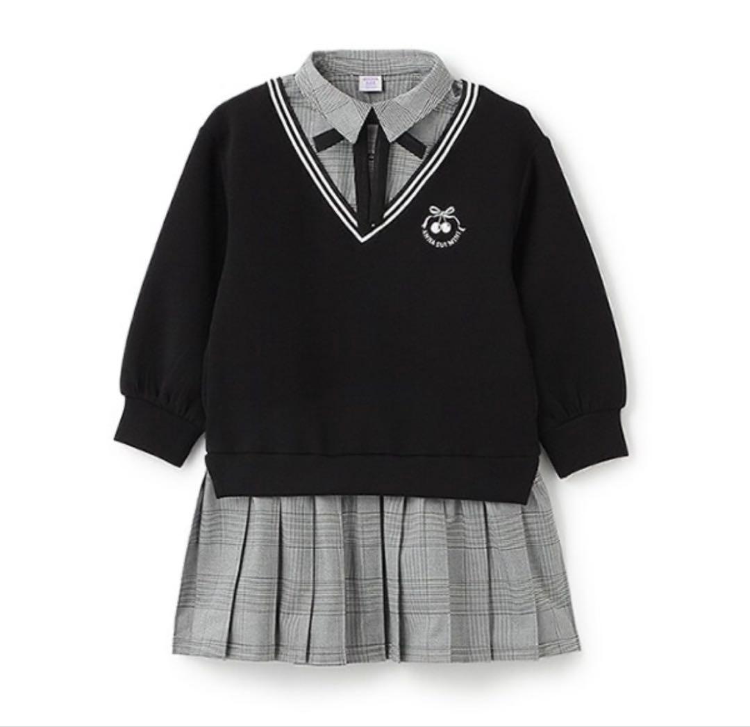 くまくまかぞく様アナスイミニ ワンピース グレンチェックレイヤード風ワンピース