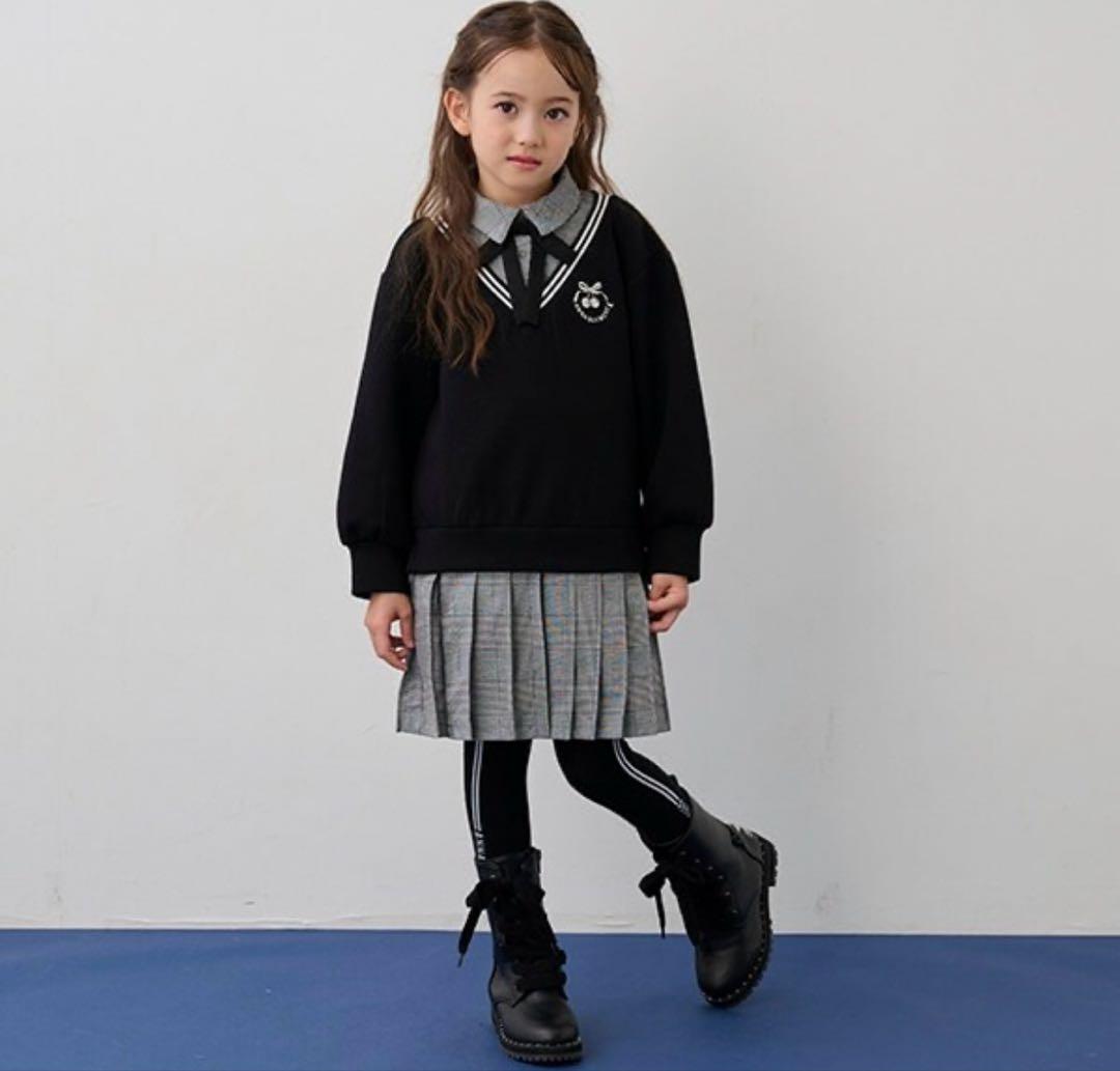 くまくまかぞく様アナスイミニ ワンピース グレンチェックレイヤード風ワンピース