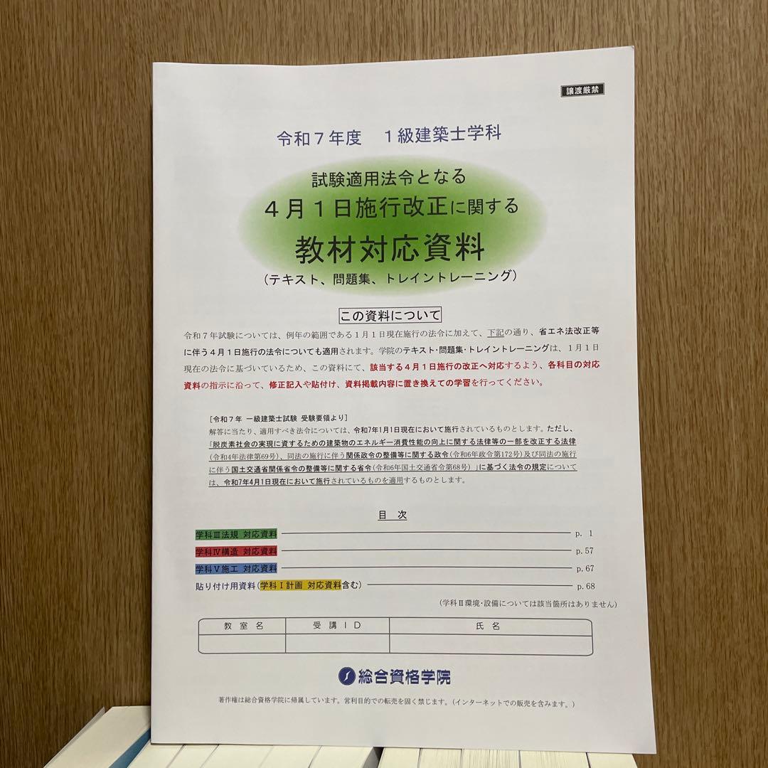 の*り様 総合資格　令和7年(2025年)　1級建築士試験　テキスト 問題集セッ