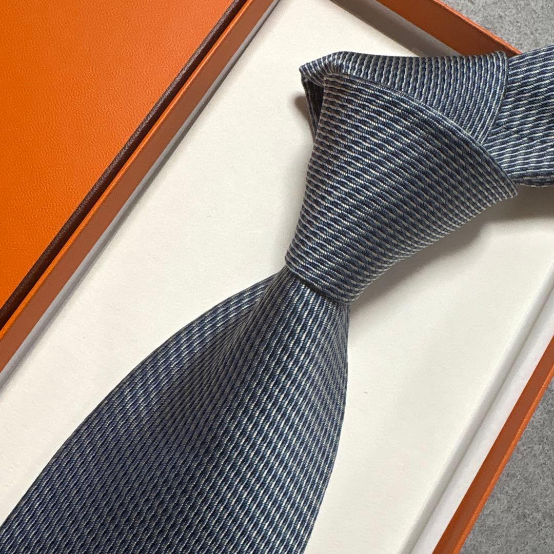 未使用タグ付 エルメス ネクタイ シルクジャガード