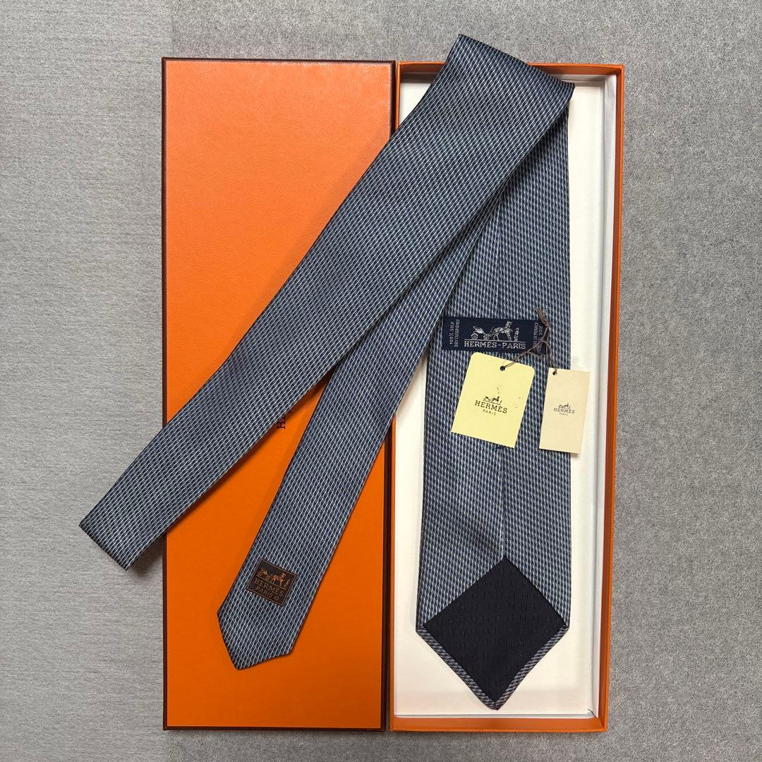 未使用タグ付 エルメス ネクタイ シルクジャガード