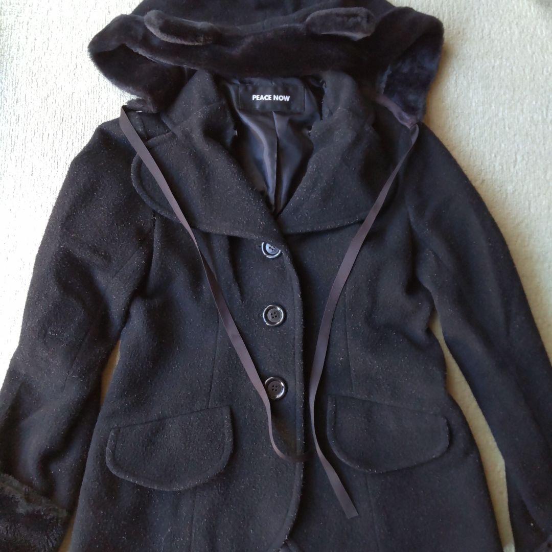 【PEACE NOW】猫耳フード付きブラックショートコート