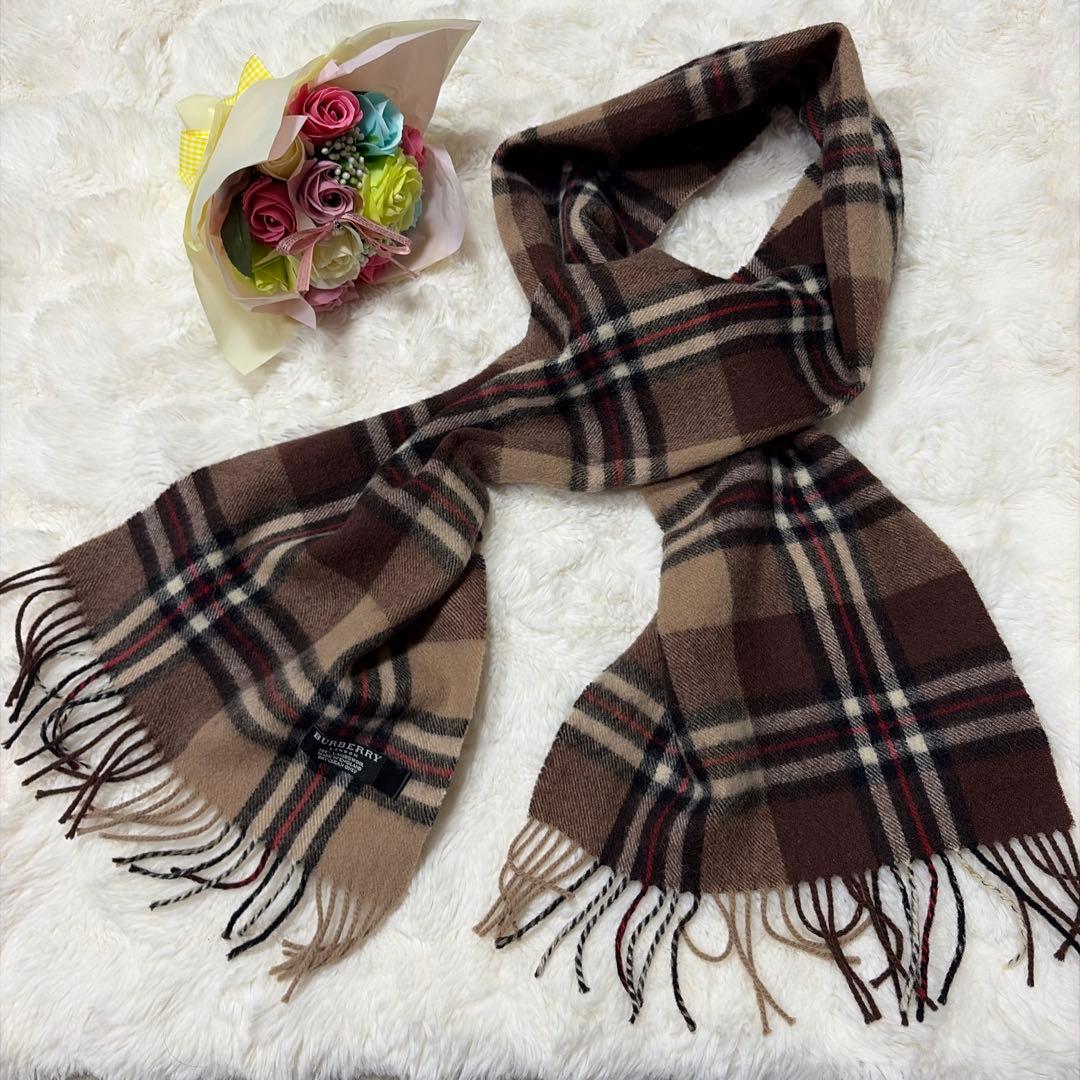 希少色 BURBERRY バーバリー ラムウール チェック柄 長め マフラー