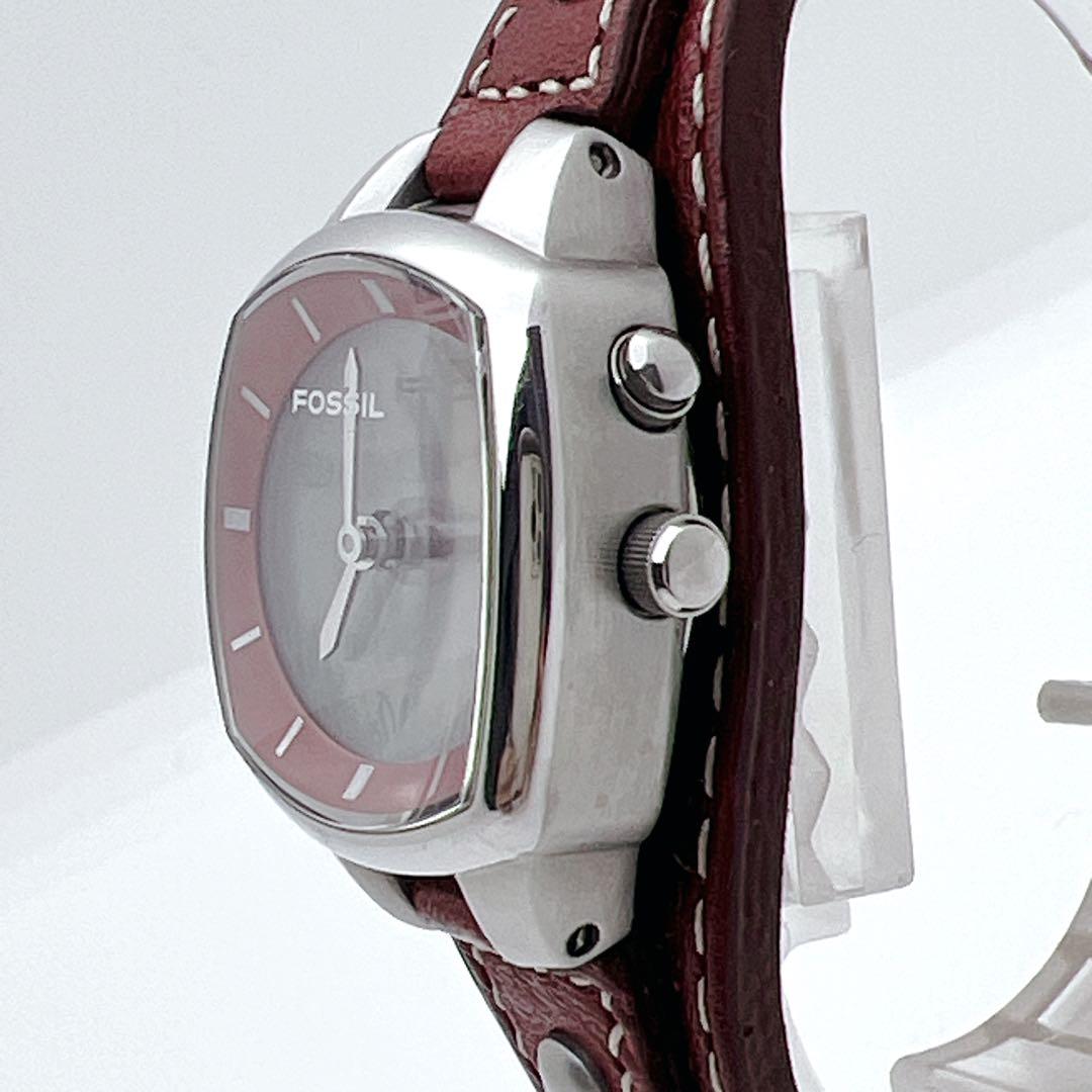 【美品】FOSSIL BIG TIC フラワー 花 腕時計 レザー 稼働品 廃盤