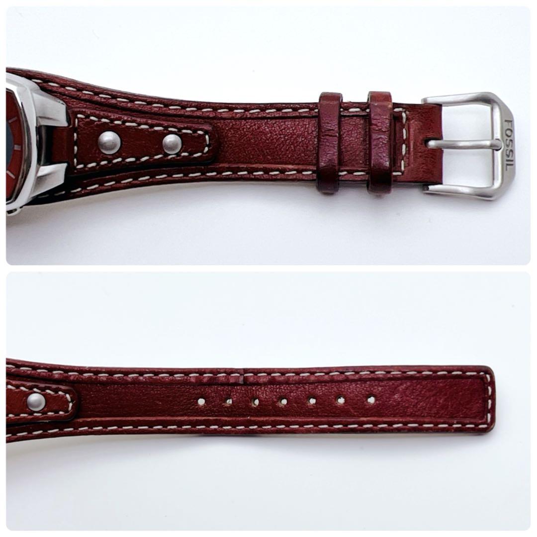 【美品】FOSSIL BIG TIC フラワー 花 腕時計 レザー 稼働品 廃盤