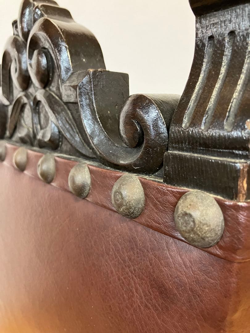 アンティーク　ハイバックチェア　アンティークチェア　検】イタリア　イギリス　鋲打