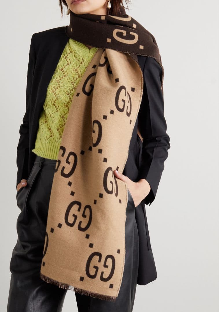 GUCCI グッチ マフラー GGジャカード ウールシルク スカーフ