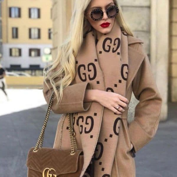 GUCCI グッチ マフラー GGジャカード ウールシルク スカーフ