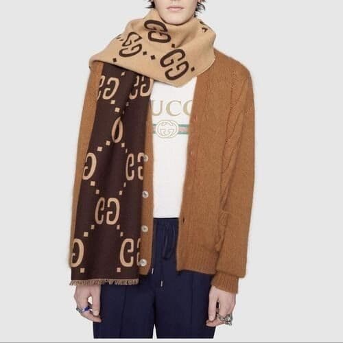 GUCCI グッチ マフラー GGジャカード ウールシルク スカーフ