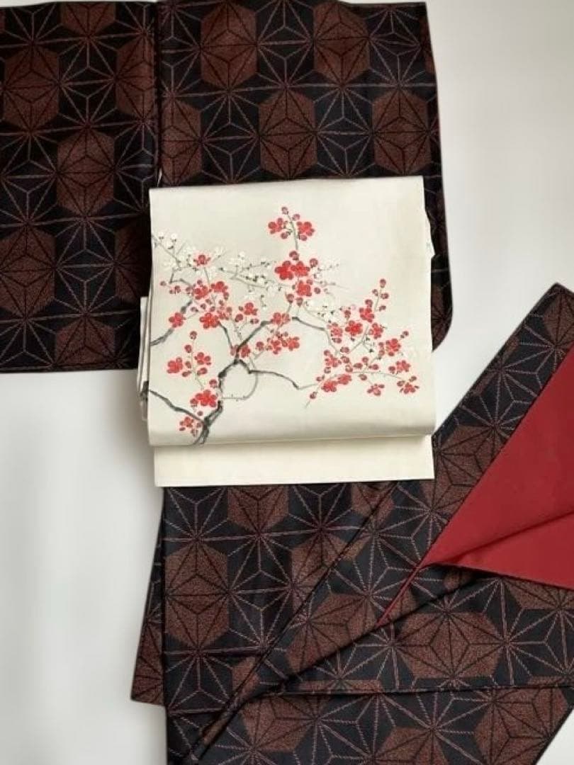 ●高級 正絹 落款 作家物 塩瀬 梅の華　名古屋仕立て 名古屋帯