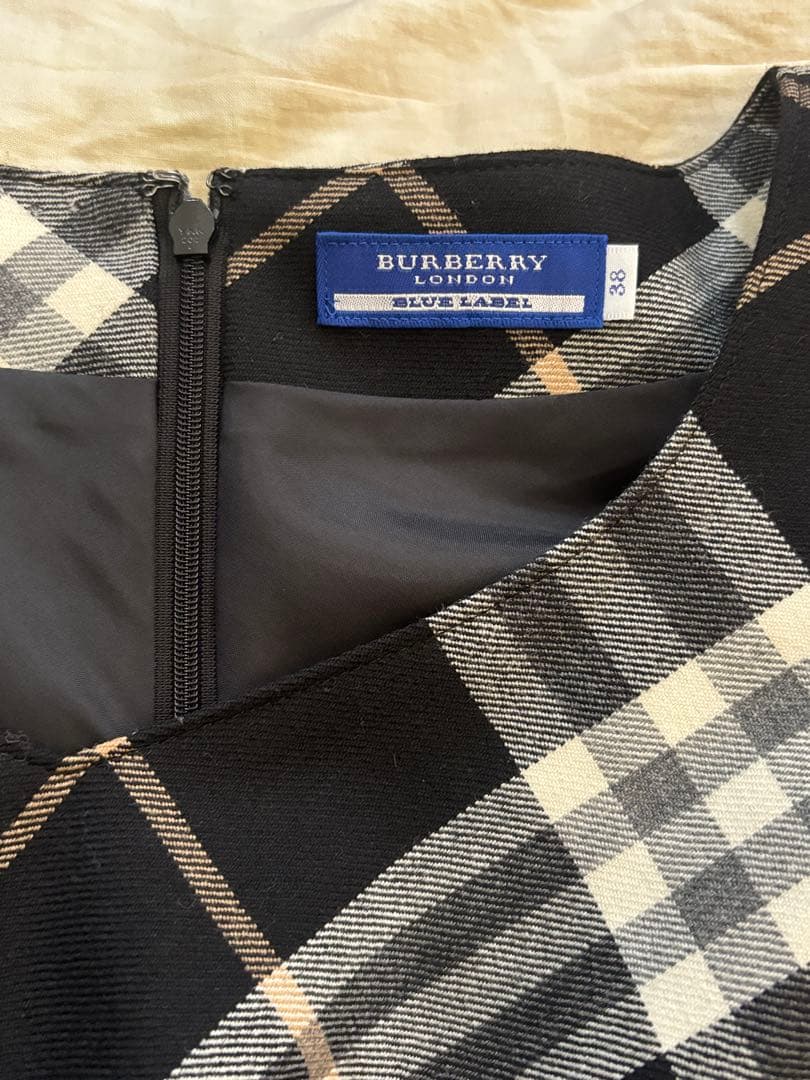 バーバリーブルーレーベル　チェック柄　ウール　ワンピース 38