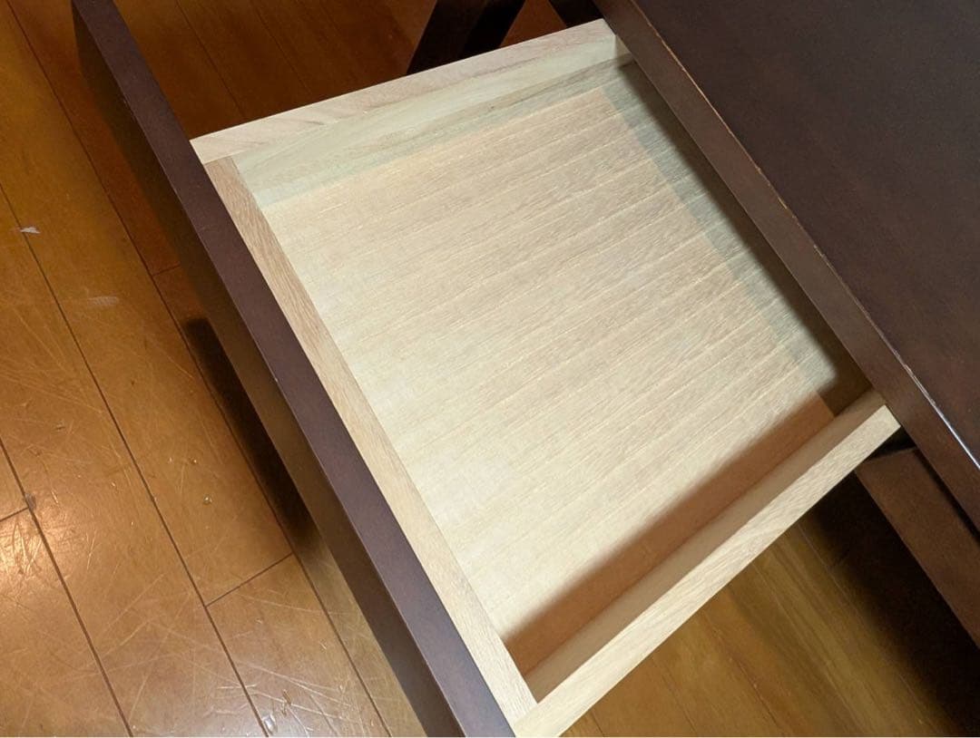 ■送料込■無印良品 天然木ローテーブル 引出バーチ材 ブラウン 机デスク