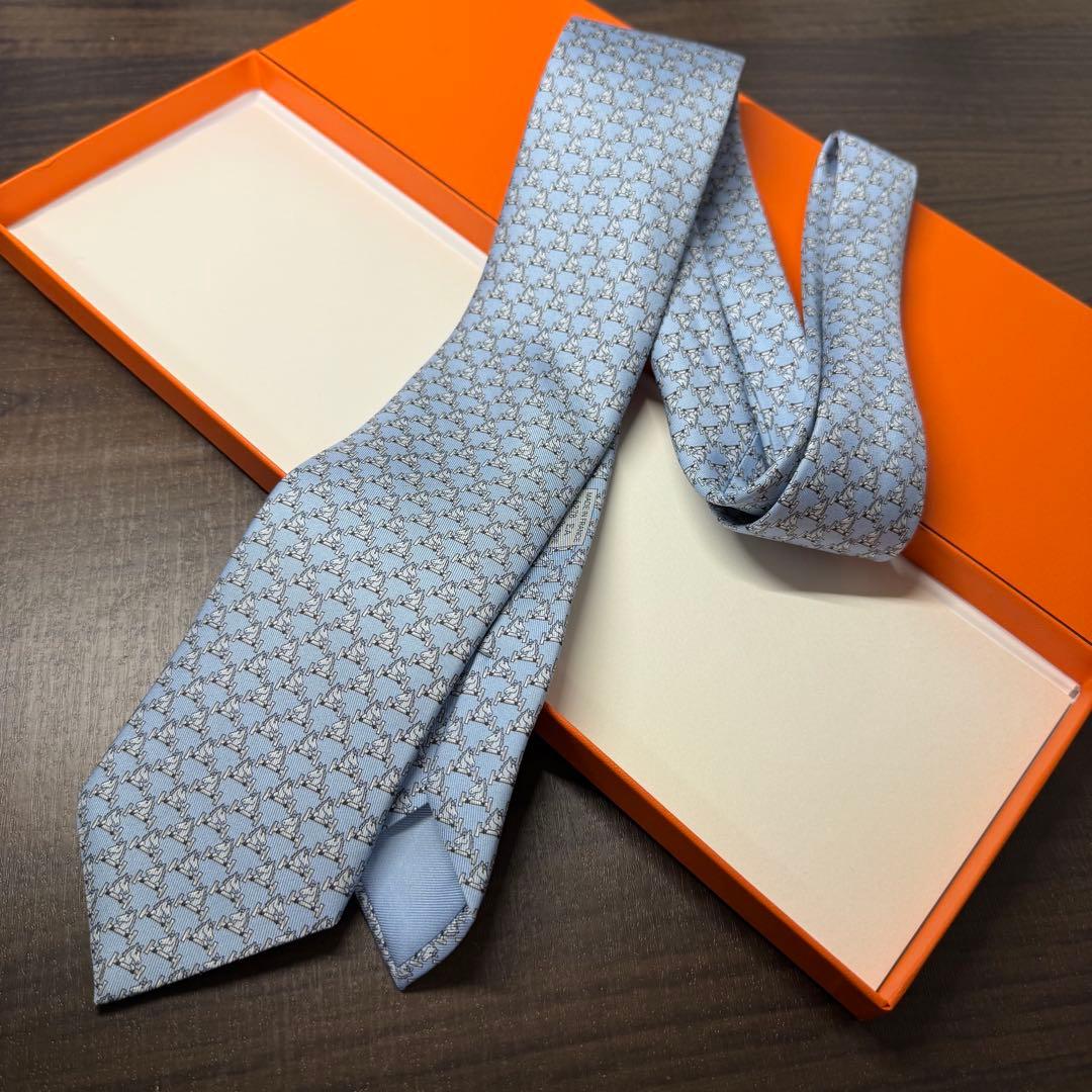 未使用 近年モデル HERMES エルメス 干支『丙午年』× Hロゴ ネクタイ