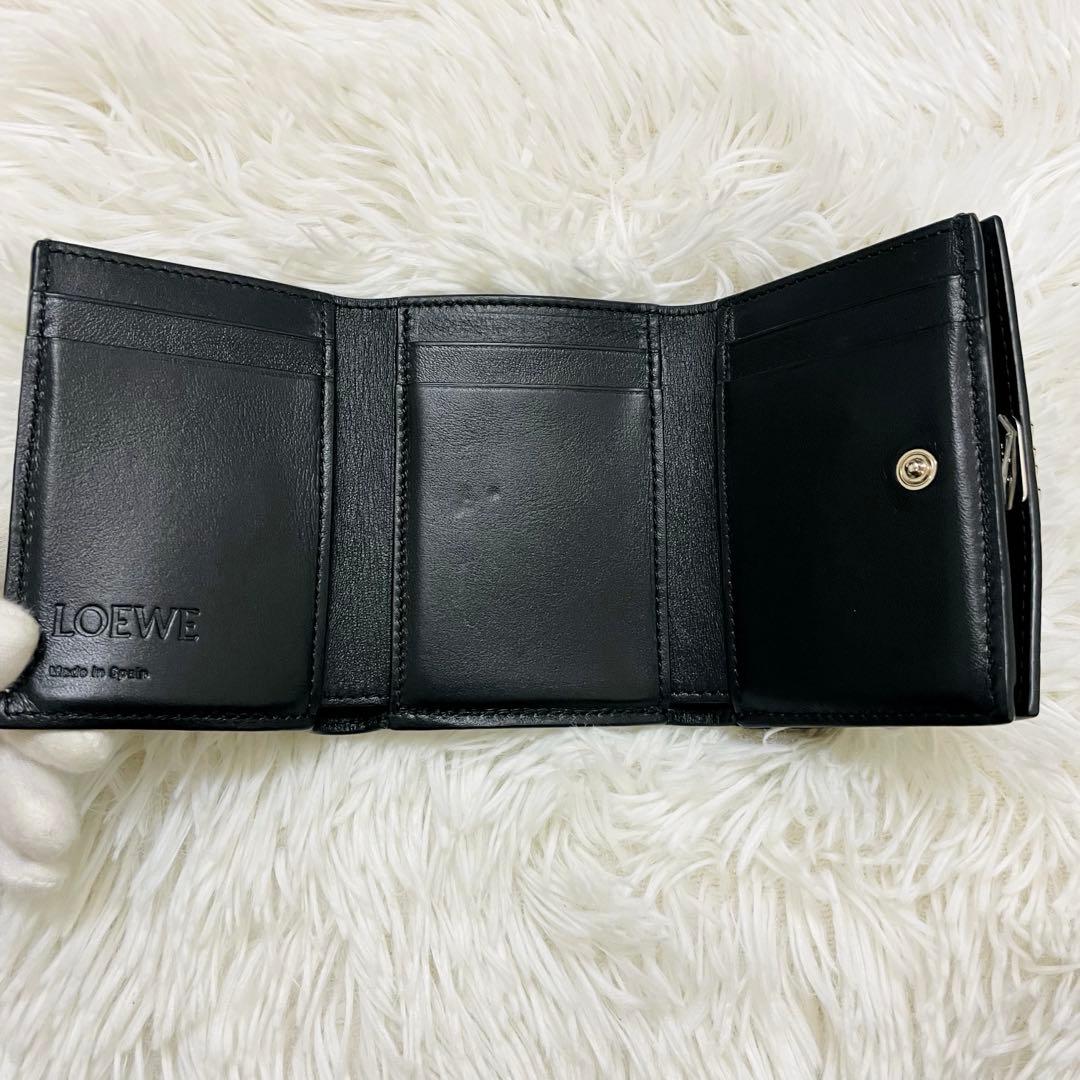 極美✨付属完備✨ロエベ 三つ折り トライフォールド レザー オールブラック