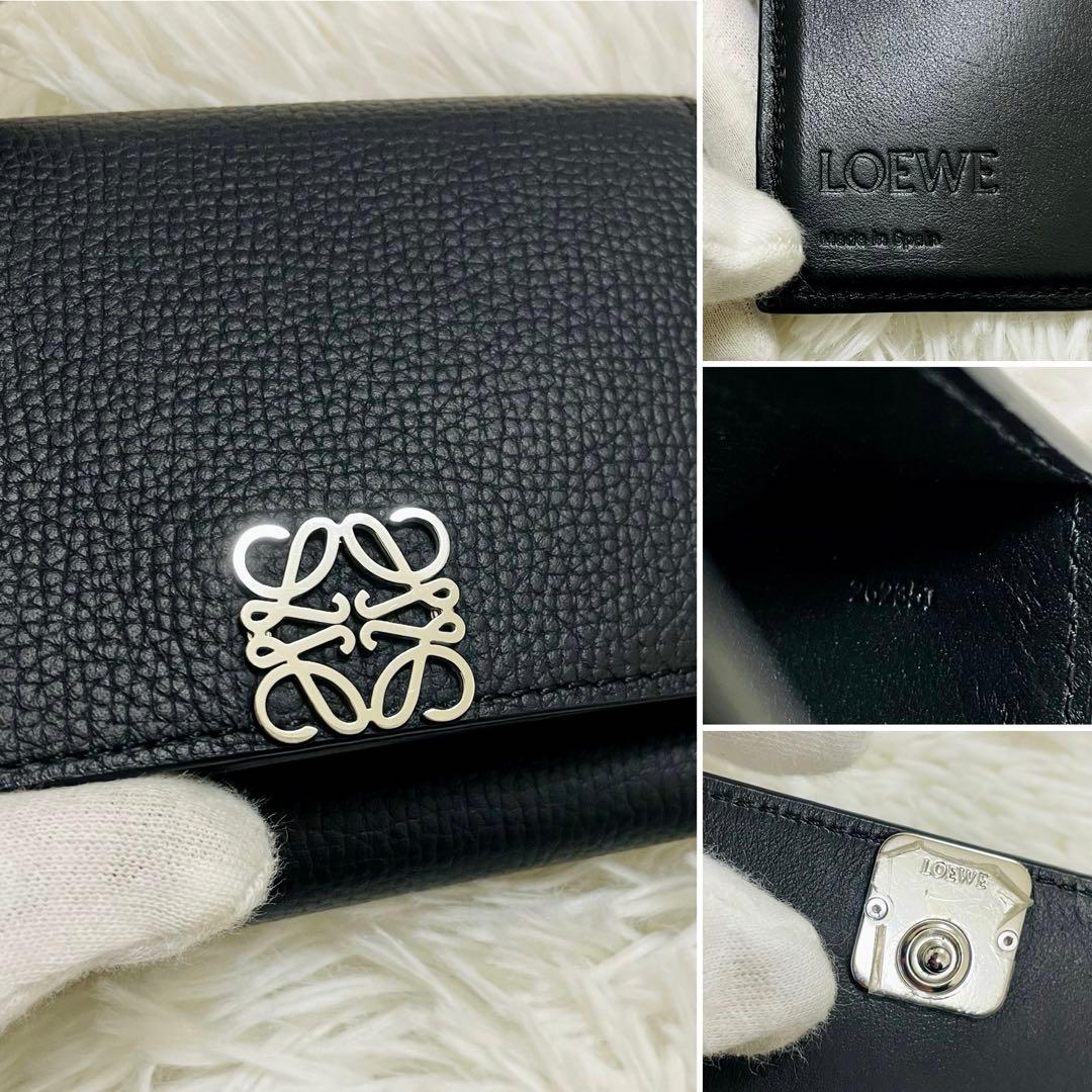 極美✨付属完備✨ロエベ 三つ折り トライフォールド レザー オールブラック