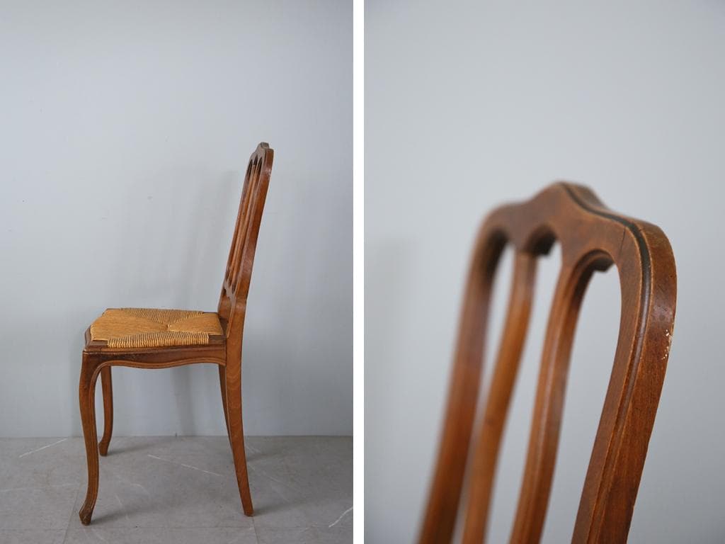 フランスアンティーク猫脚ダイニングチェア/イス/ラッシュシート(90-164-6