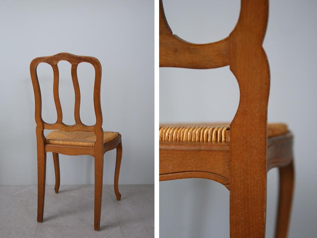 フランスアンティーク猫脚ダイニングチェア/イス/ラッシュシート(90-164-6