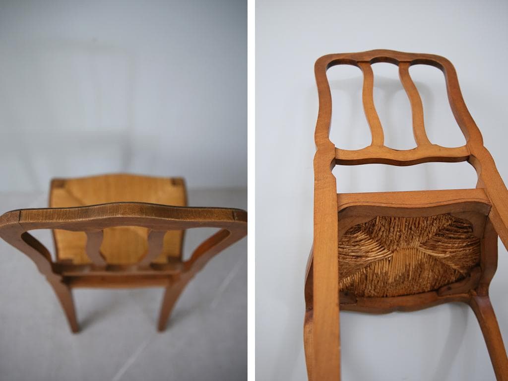 フランスアンティーク猫脚ダイニングチェア/イス/ラッシュシート(90-164-6